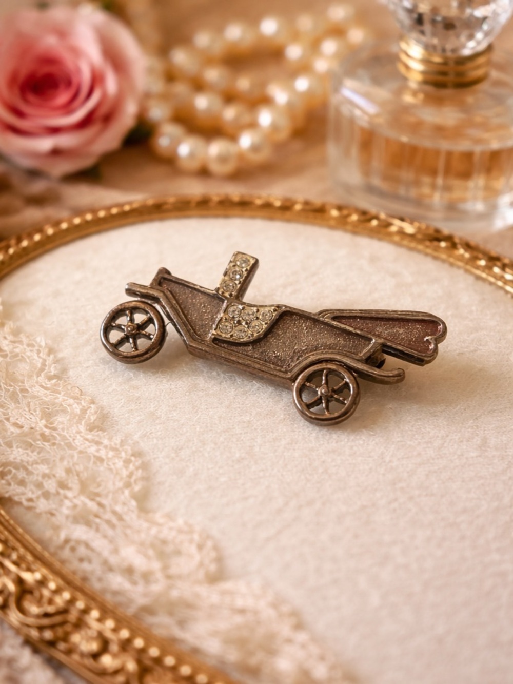 Vintage Car Brooch with Rhinestone Accents